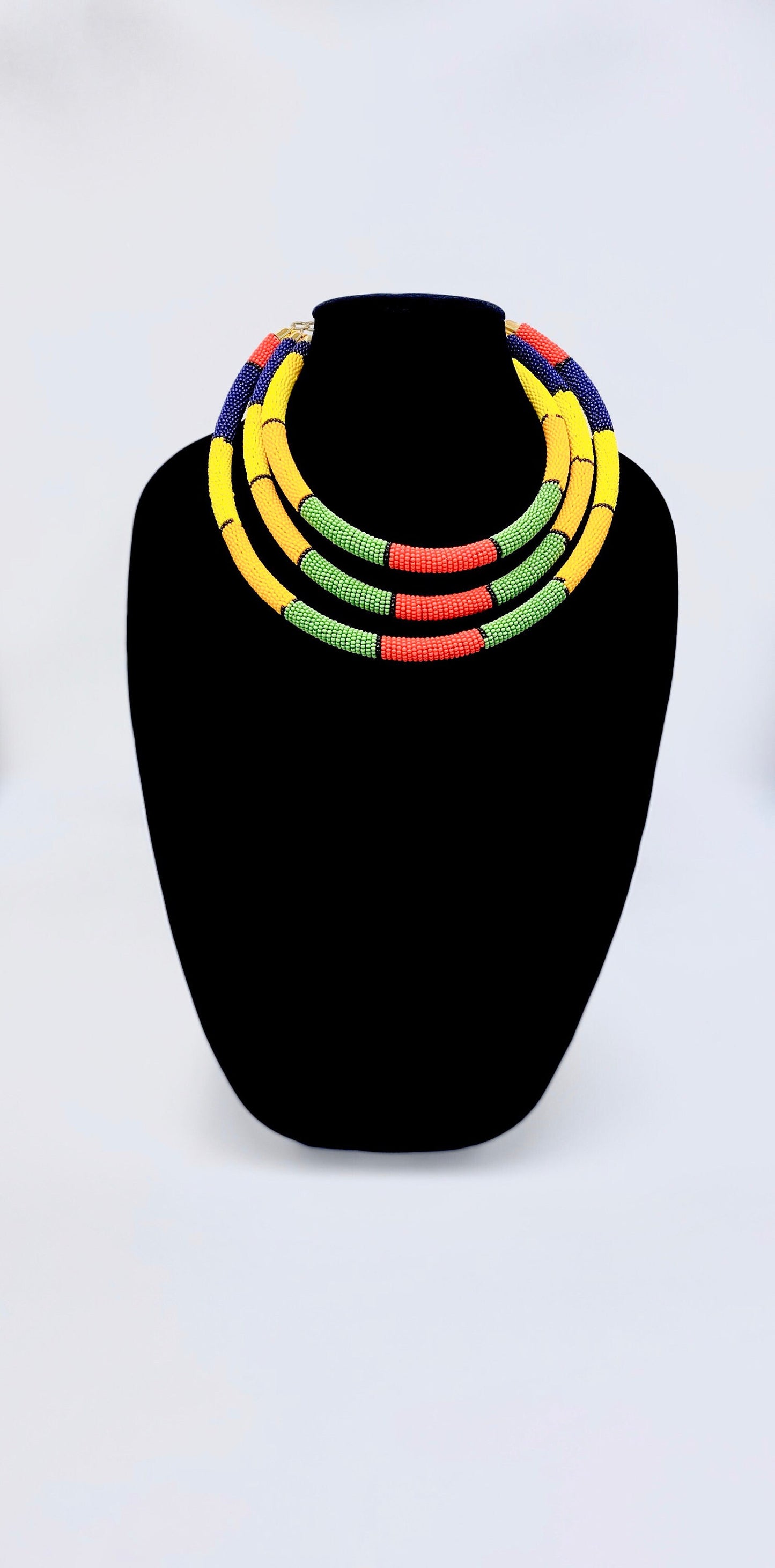 Multicolor hand beaded African necklace
