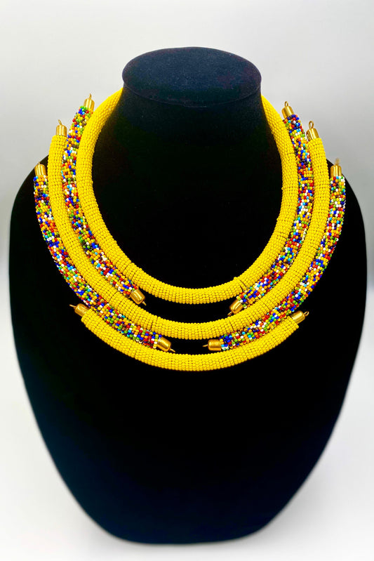Cookie- Yellow African beaded Necklace
