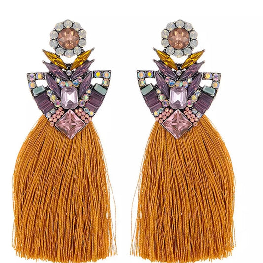 Micheala - Gold Crystal tassel earrings