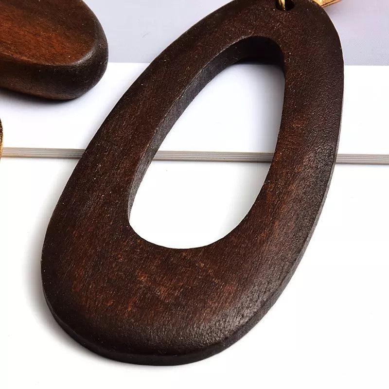 Harper - Brown and Gold Wooden Earrings