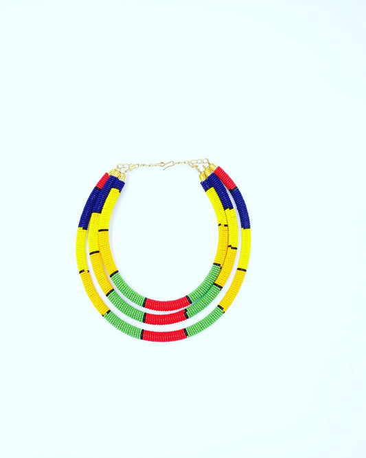 Multicolor hand beaded African necklace
