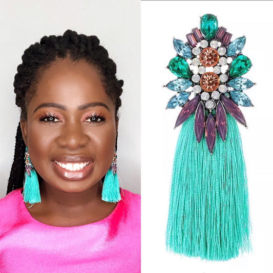 Josephine - tassel unique green earrings