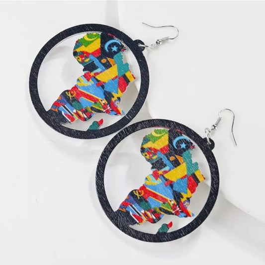 African map multicolored large earrings